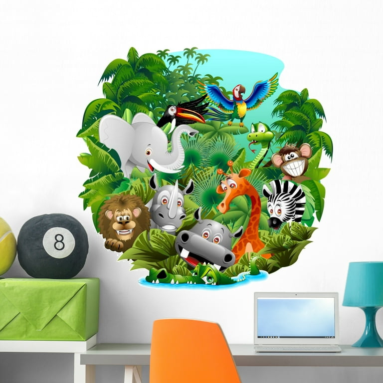 Wild Animals Jungle Wall Decal Sticker by Wallmonkeys Vinyl Peel & Stick  Graphic for Boys (36 in W x 34 in H)