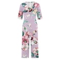 thumbnail image 4 of Pantalones de Vestido Casual para las Mujeres Impresión Floral Manga Corta con Cuello en V Cremallera Lateral Bolsillo Pantalones de Sudadera para Primavera Verano, 4 of 5