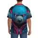 thumbnail image 3 of Balery Neon Cyberpunk Blue Bear Camisa Casual de Manga Corta con Botones para Hombre, Texturizada, Estilo Cubano, para Playa, Verano-Large, 3 of 5