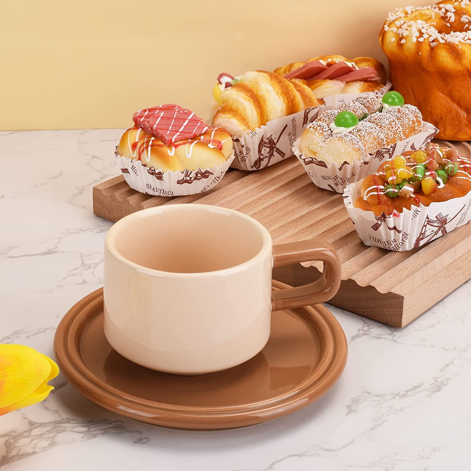 Servette Home Polka Dot Coffee Cups with Oblong Plate Dessert Set of 4  Orange - 11oz