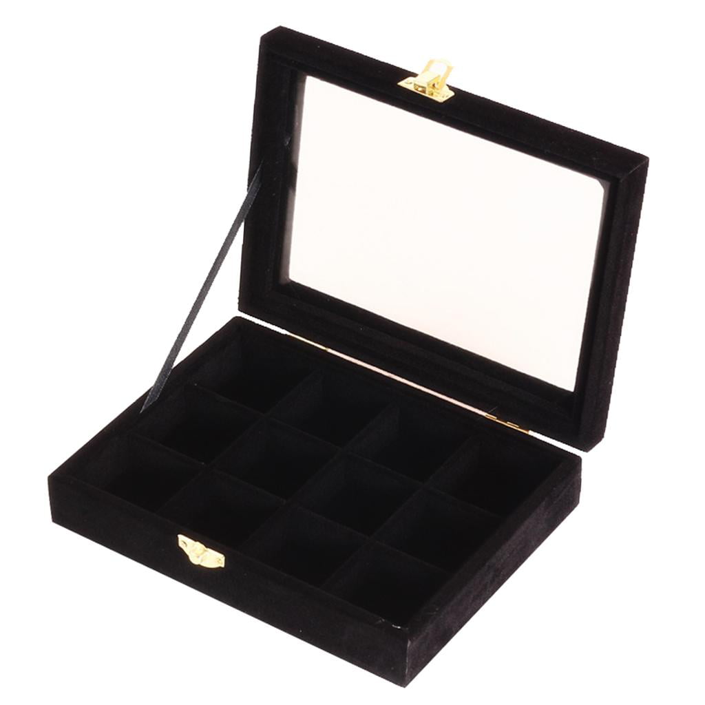 Dovewill 12 Slots Ring Earrings Beads Jewelry Storage Box Case Container Organizer Holder with Glass Lid