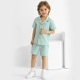 thumbnail image 4 of Usaibhir Baby Boy Cotton Linen Shorts Set Solid Color Short Sleeve Flip collar Button Down T-Shirt Tops Summer Outfit Clothes 0-5T, 4 of 10