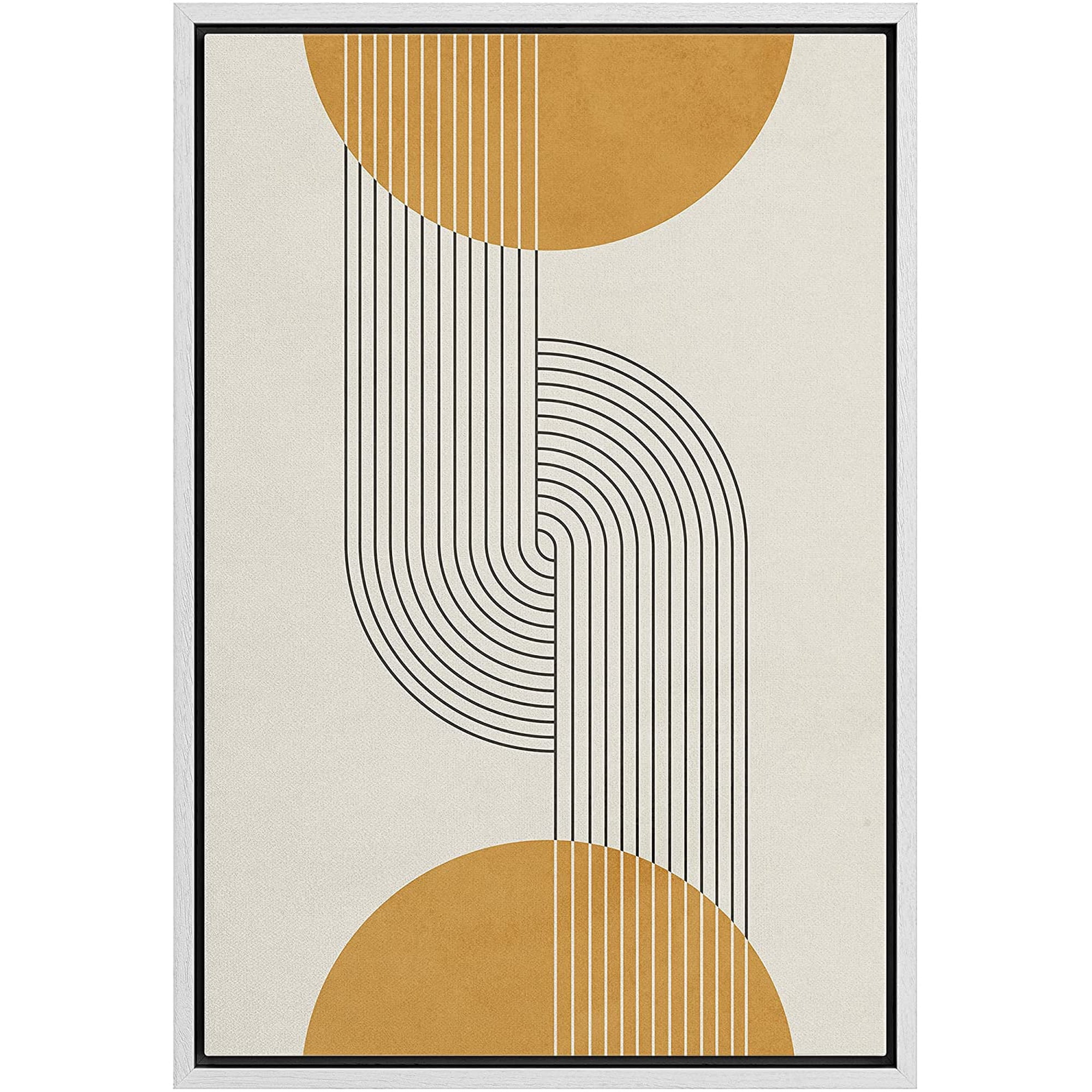 IDEA4WALL Framed Canvas Print Wall Art Line Art Illusions with Yellow Spheres Geometric Shapes Illustrations Abstract Mid-Century Colorful for Living Room Bedroom Office - 16 x24 White