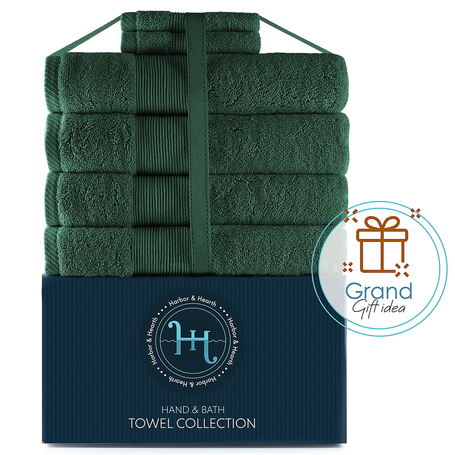Hearth & Harbor Bath Towel Collection, 100% Cotton Luxury Soft Set of 4 Bath Towels & 2 Wash Cloths – Hunter