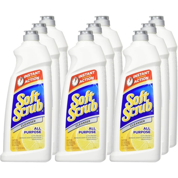 Soft Scrub All Purpose Bath & Kitchen Cleanser, Lemon Scent - Antibacterial - 9 Pack, 24 Oz Each