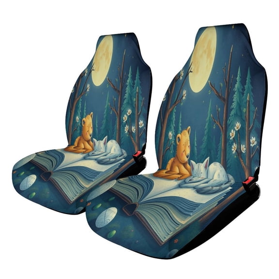 Car Seat Covers Animals Sleeping Book 2 Piece Soft Bucket Auto Seat Protector Universal Fit for SUV Sedan Van