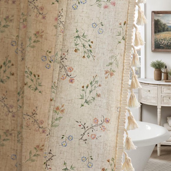 Cortina de ducha XOGUIBO Floral Farmhouse Vintage Linen