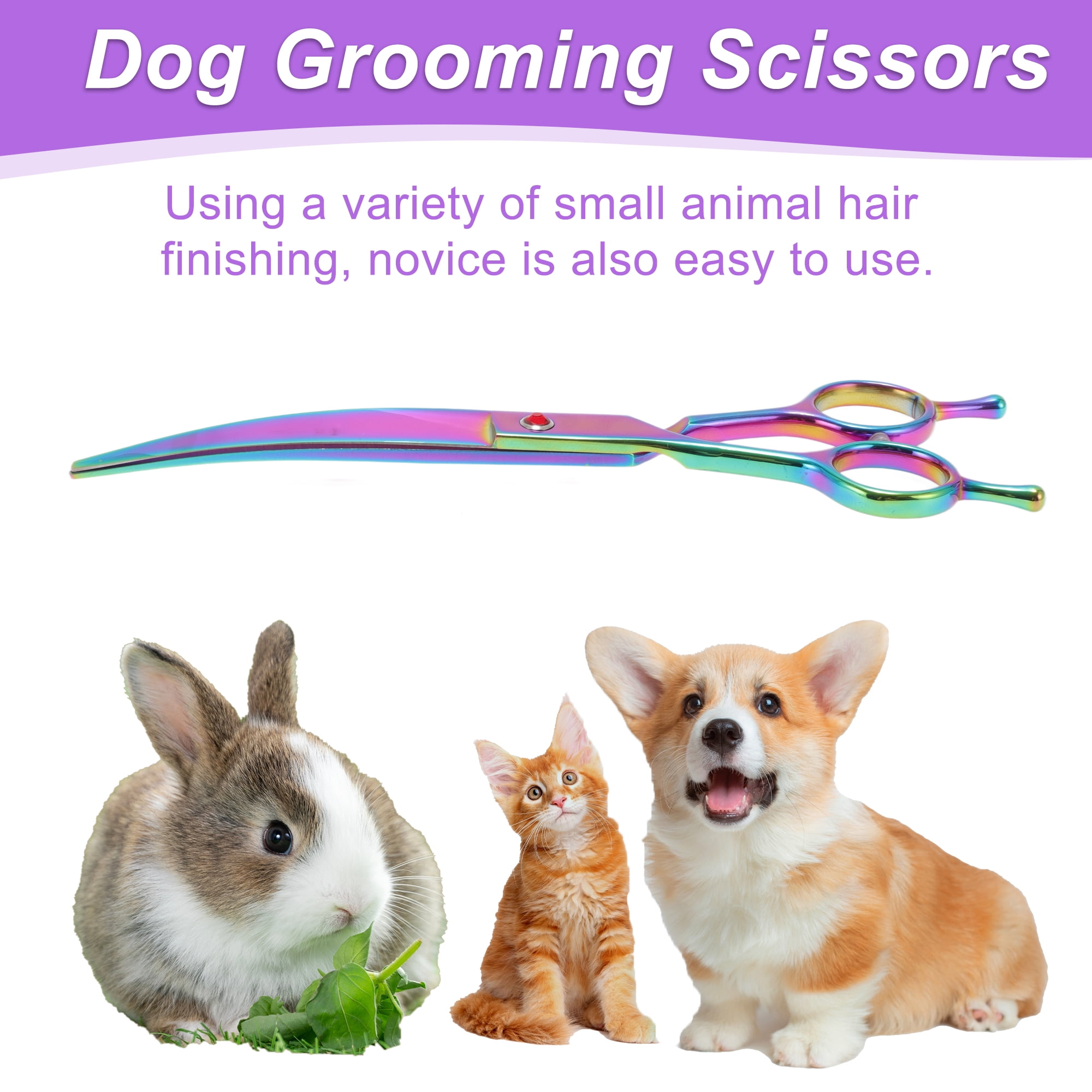 Unique Bargains Dog Grooming Scissors with Curved Design Assorted Color