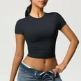 thumbnail image 5 of Mittory Women Crewneck Ribbed Short Sleeve Crop Tops Summer Slim Fit Streetwear T-Shirts, 5 of 8
