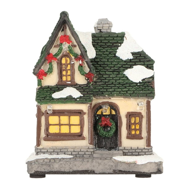 Casa de pueblo navideña, paisajismo exquisito vintage, casa navideña iluminada con LED para decoración del hogar, regalos tipo B