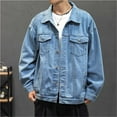thumbnail image 2 of Classic Men Fashion Coats Dailywear Fall/Winter Single Button Denim Long Sleeve Resort Vintage Shirt Lapel Solid Color Comfy Leisure Coats Stylish Casual Overcoats, 2 of 7