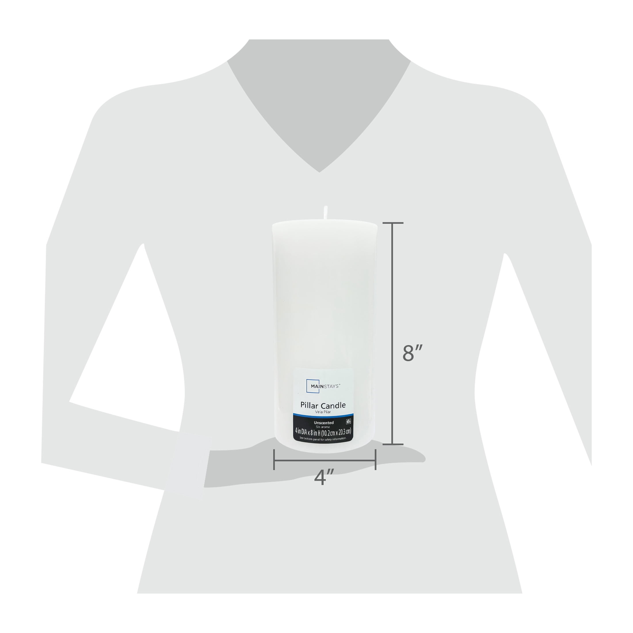 Mainstays Unscented Pillar Candle, 4x8 Inches, White