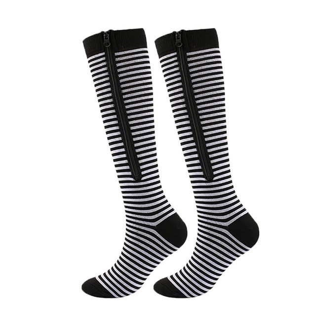 CSChome Bas Longueur Mollet 1 Paire de Bas Fermeture Éclair Port Pratique Imprimé Rayé Couleur Unie Résistant au Froid Compression Antidérapant Doux Chaud Femmes