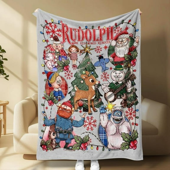 [60x50inch] Rudolph the Red Nosed Reindeer Christmas Blanket - Sofa Binging Throw for AC Home Outdoor Picnic Christmas Halloween Birthday Gift Party Decor