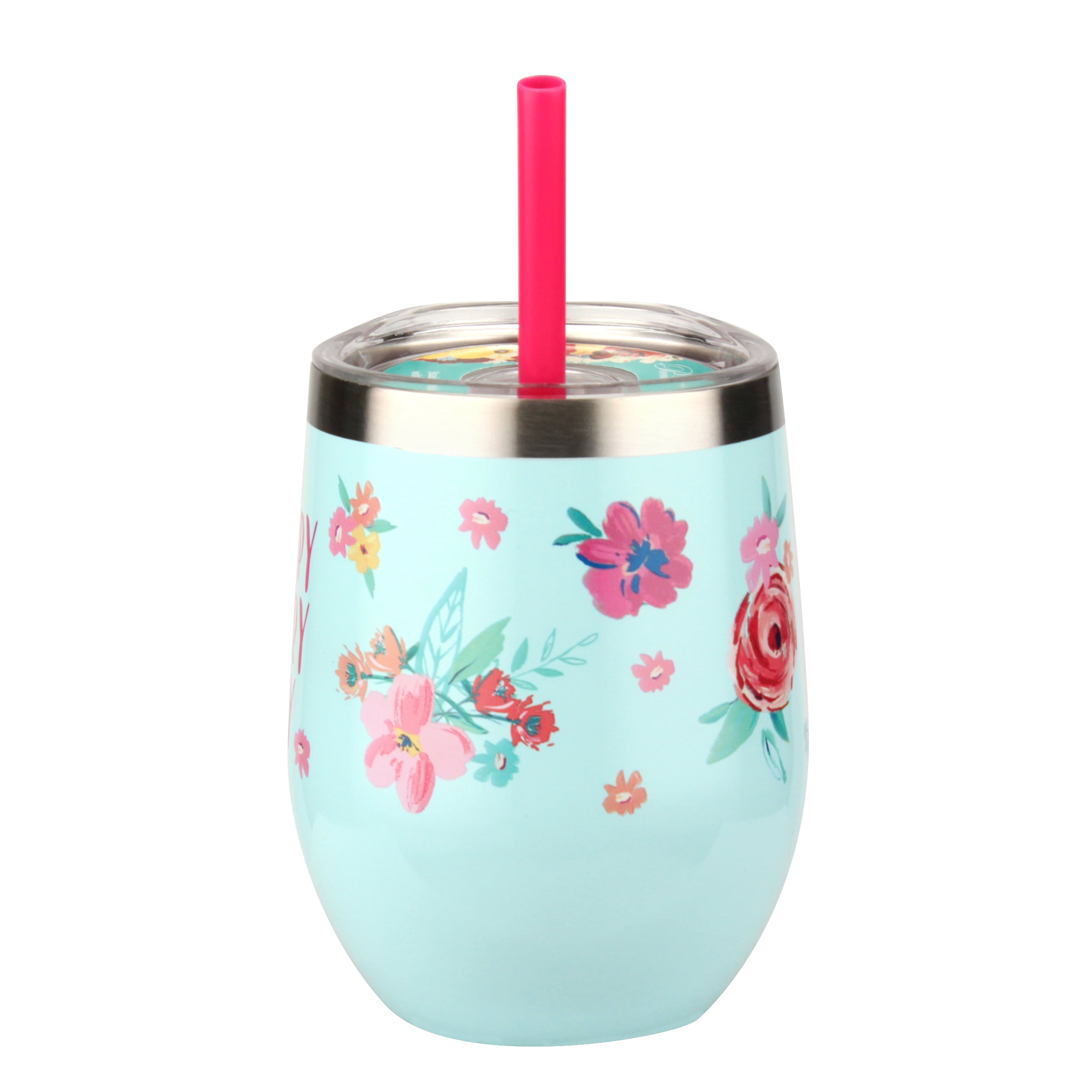 The Pioneer Woman Stainless Steel Blue and Pink Happy Everyday Wine Tumbler