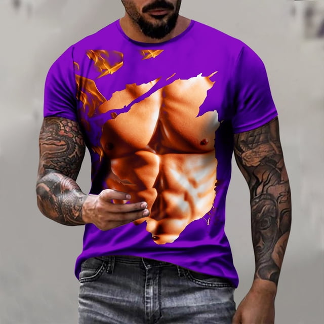 WAENQINLA T-Shirts de Musculation pour Hommes Manches Courtes Graphiques 3D Décontracté Imprimé Drôle Col Rond Tops d'Été