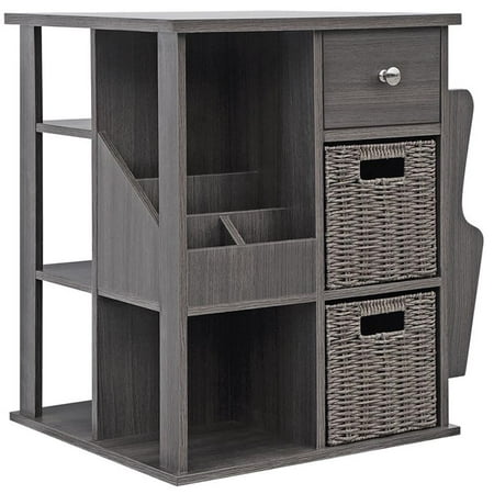 Pemberly Row All-In-One Transitional Wood Revolving Side Table in Gray