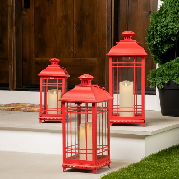 Northlight Mission Style Metal Candle Lanterns - 19.5" - Red - Set of 3