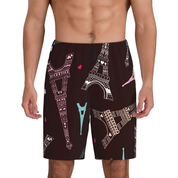 Fotbe Eiffel Tower Pantalones Cortos de Pijama para Hombre, Ropa de Dormir, Pantalones de Pijama Cortos para Hombre-Medium