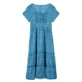 thumbnail image 2 of Daeful Robe Chemise à Pois d'Été Col Carré Robes Midi Manches Courtes Bleu G, 2 of 9