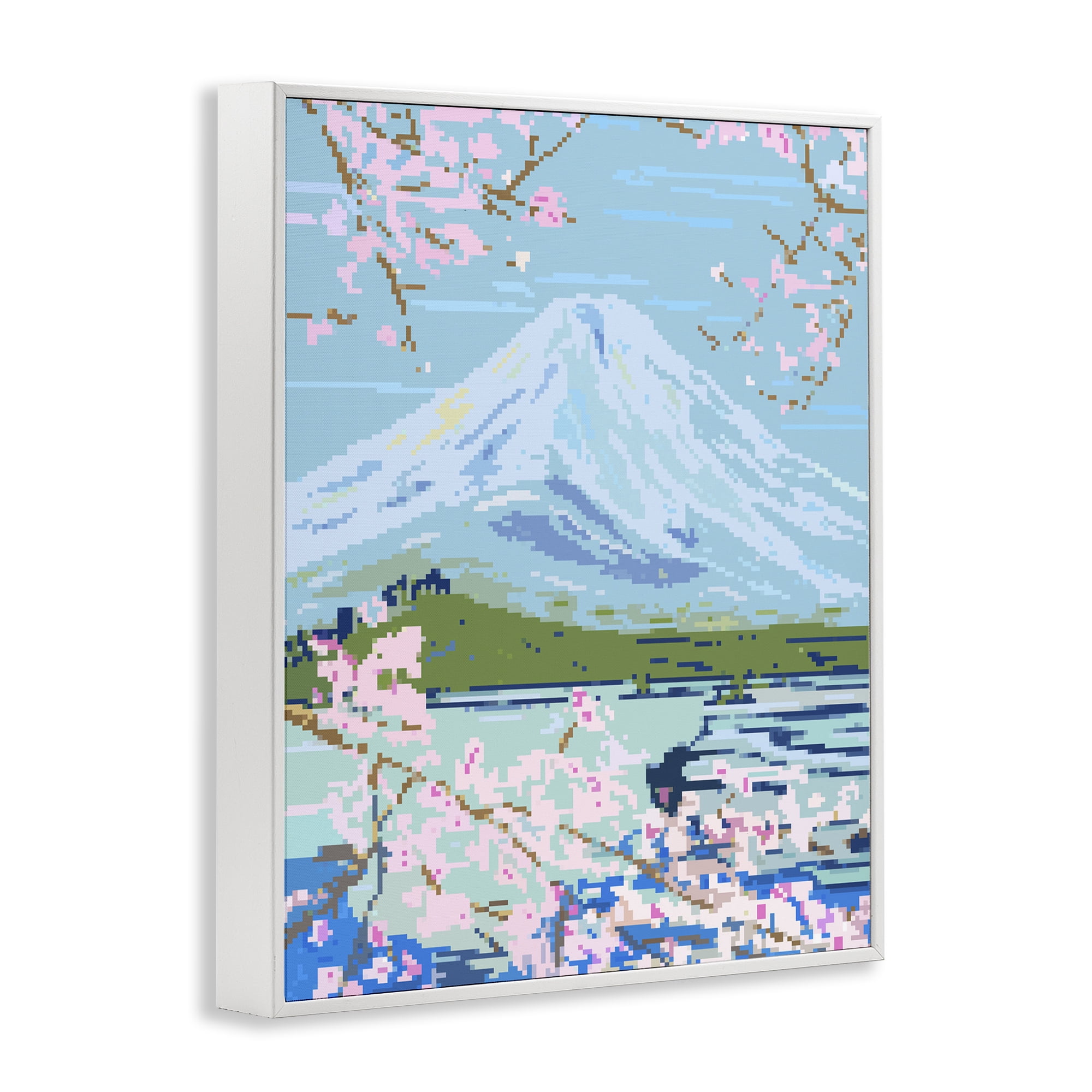 Stupell Industries Pixel Mount Fuji Landscape Painting White Framed Art Print Wall Art, 16 x 20