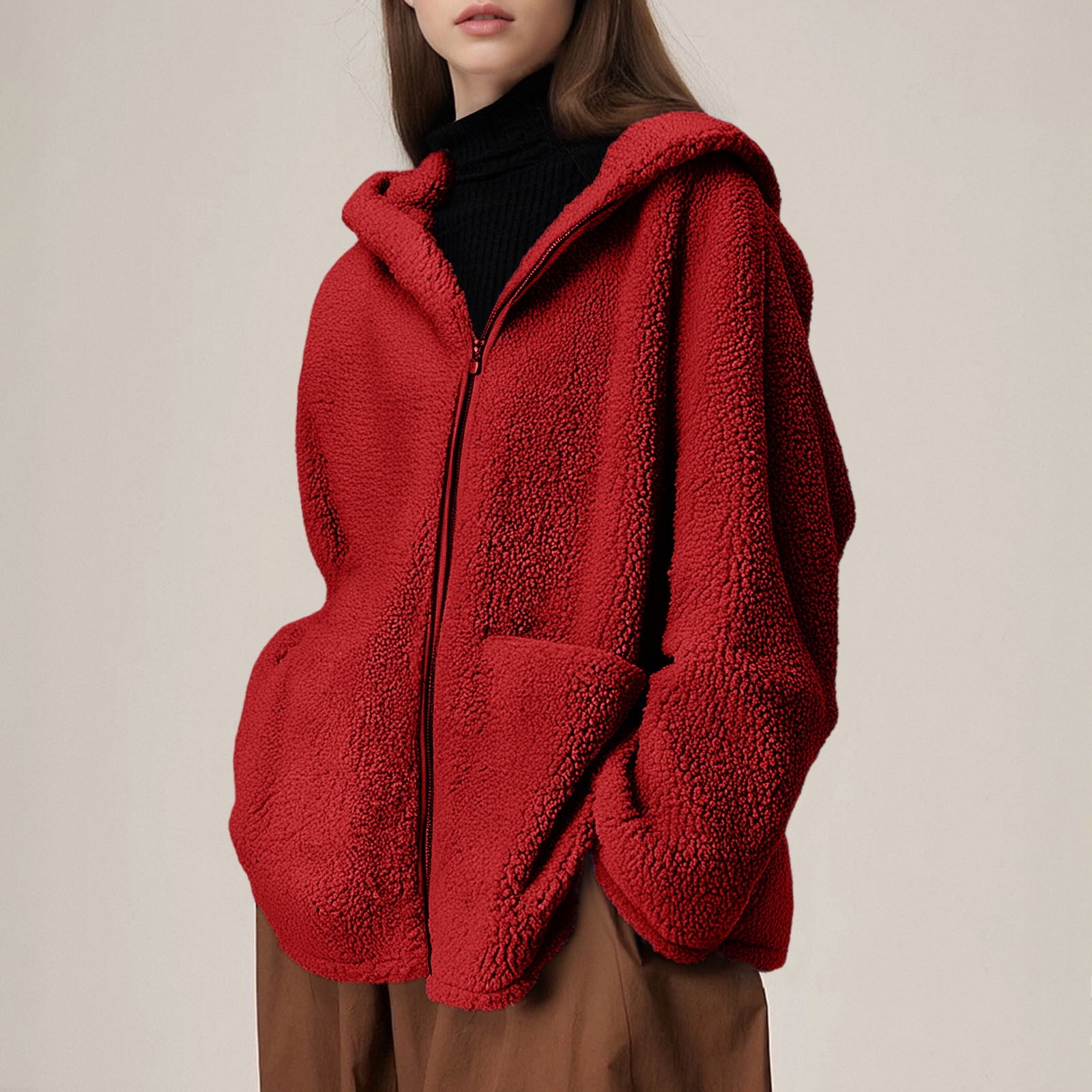 Veste Polaire Sherpa Pour Fille – Chaud Et Doux Pour Automne Et Hiver – Coupe Ajustée – Capuche Réglable – Poches Profondes