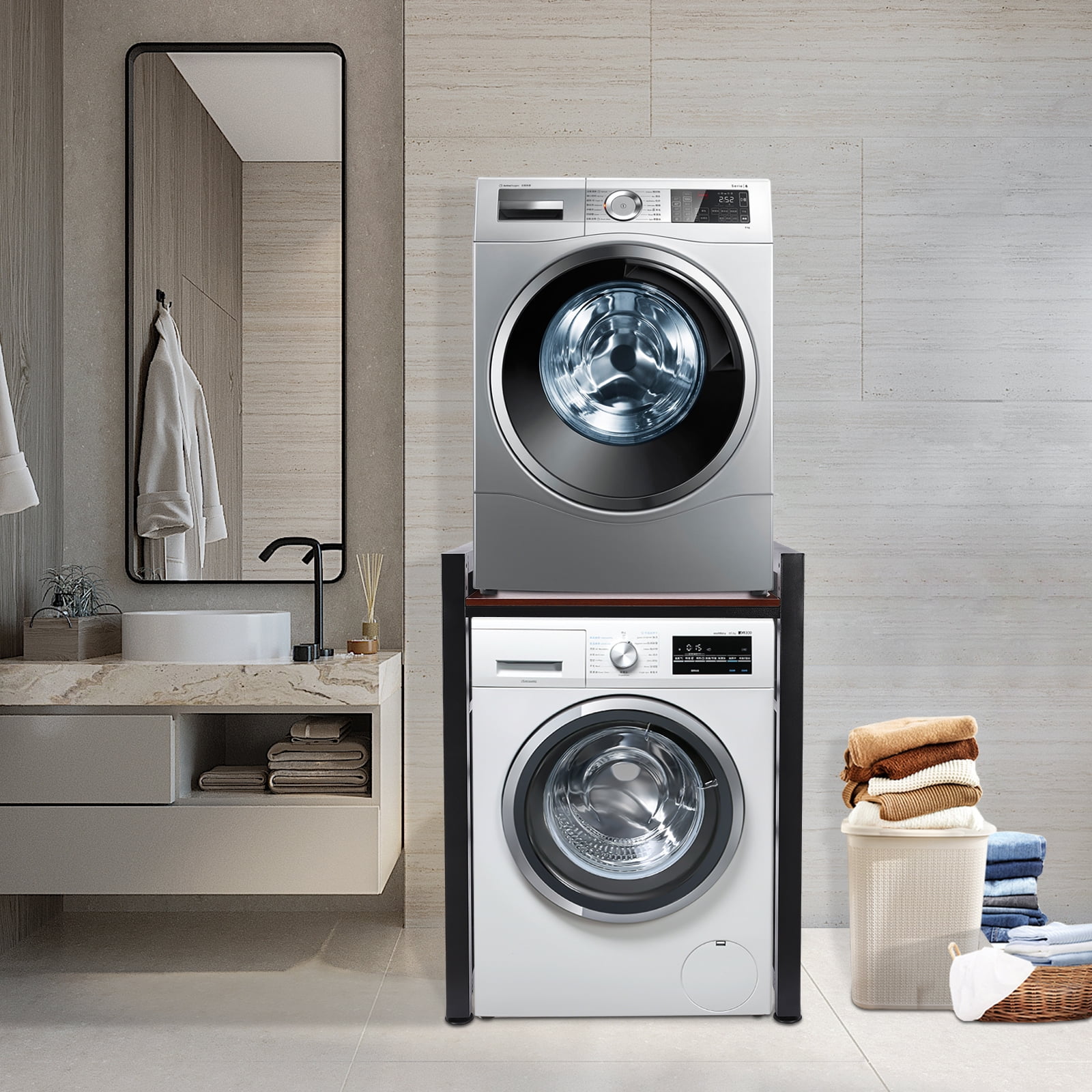 105cm Modern Washer&Dryer Rack Floor Mount Washer and Dryer Storage Shelf Organizer Rack for Bathroom