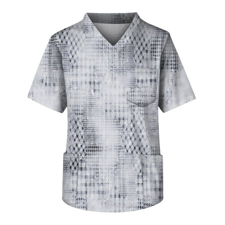 

HHei_K Scrubs For Men Set Men s Short Sleeve V Neck Small Animals Print Chest Pocket Carer Top