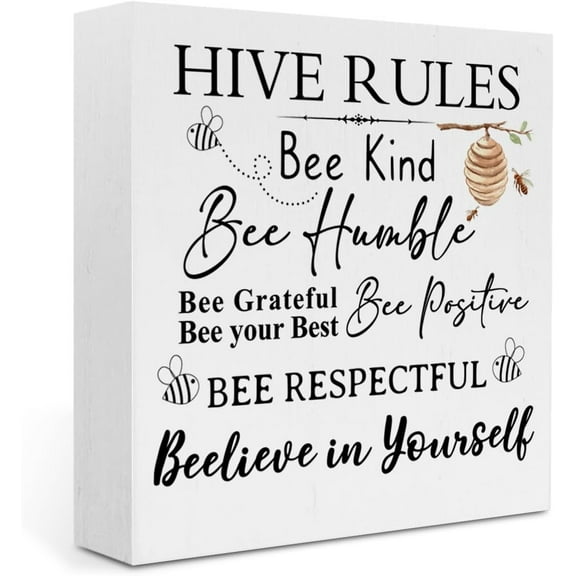 Wood Box Sign 5x5 Inch Inspirational Bee Decor Bee Wood Box Sign Desk Decor For Tiered Tray Table Shelf Rustic Country Wooden Sign Decor Summer Decorations For Home Nursery Farmhouse Bedroom