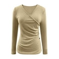 thumbnail image 6 of Nfurl Womens V Neck Sweaters Slim Fitted Long Sleeve Ribbed Knit Wrap Tops Elegant Solid Color Ladies Blouses Dressy Casual Pullover Sweater Khaki XXL, 6 of 7