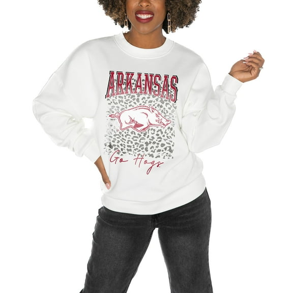 Women's Gameday Couture Arkansas Razorbacks White Oversized Drop Shoulder Fleece Drop Pullover Sweatshirt