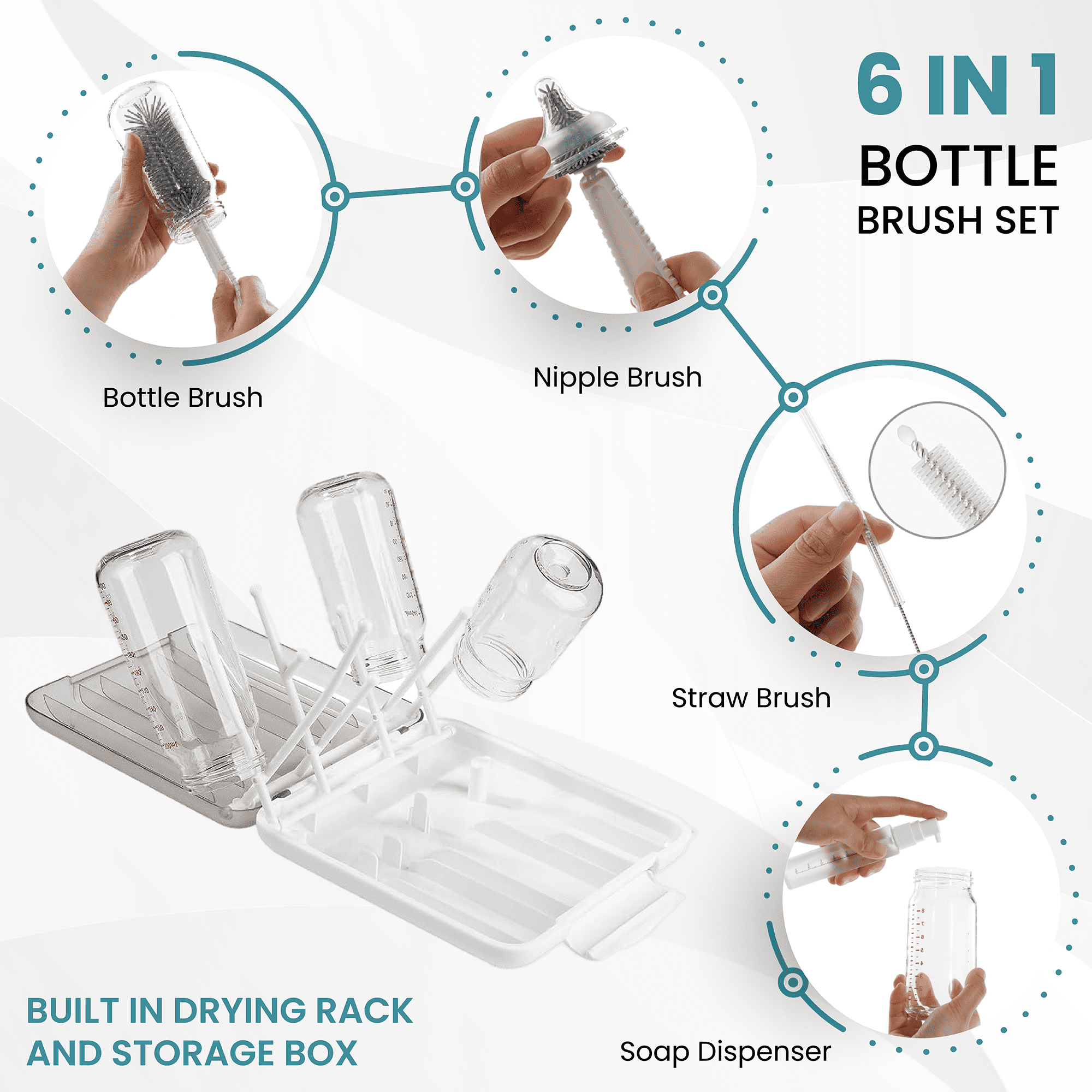 Babyflaschen Reinigungsset 7-in-1 - Mit Aufbewahrungsbox Für Unterwegs