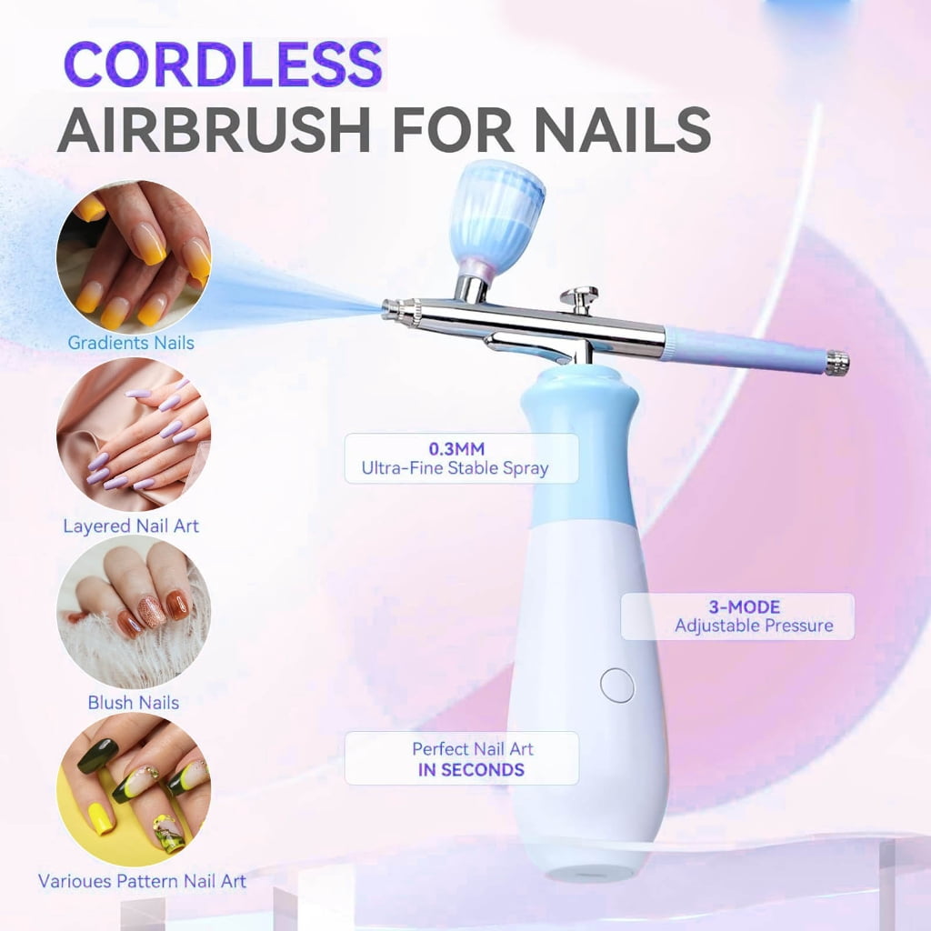 Zeiwohndc Professional Nail Airbrush Sprayer 0.3mm Nozzle 3 Pressure Setting USB C