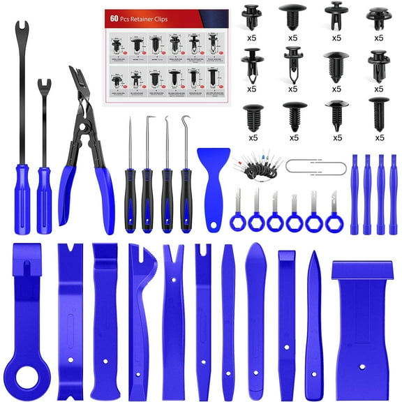 102Pcs Trim Removal Tool, Auto Push Pin Bumper Retainer Clip Set Fastener Terminal Remover Tool Round Handle Crowbar Pry Kit Car/Radio Panel