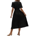 thumbnail image 5 of Women Casual Midi Maxi Dresses Polka Dot Print Short Sleeve V Neck Elastic Waist Boho Beach Dress Black XL, 5 of 9