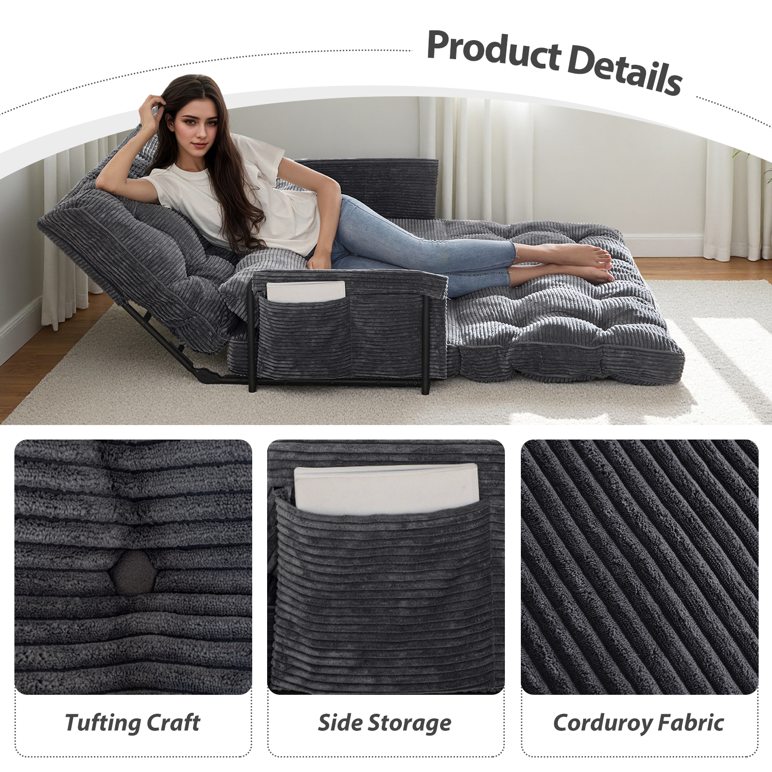GOODONE Convertible Floor Sofa,Bean Bag Sofa with Pillows,Multifunctional Lazy Sofa with Pillows,Adult Reading Chair,Suitable for Bedroom or Living Room,DGrey,Loveseat
