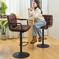 thumbnail image 3 of Furniliving Adjustable Swivel Bar Stools Armrest Low-Back  Support Leather Kitchen Counter Stools Set of 2, DarkBrown, 3 of 13