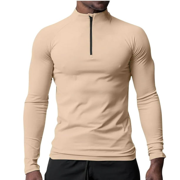pstuiky camisas de manga larga para hombre, Protector solar de verano para hombre, transpirable, de color sólido, con cremallera, cuello alto y manga larga. Tops de talla grande para hombre m