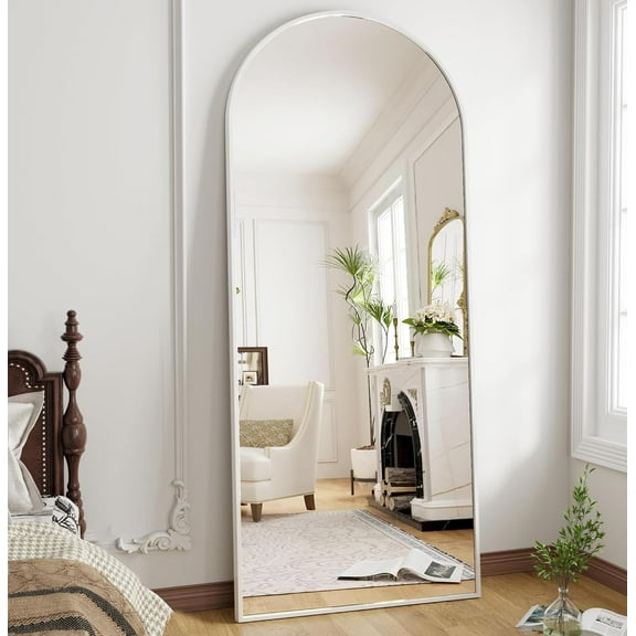 Arched Full Length Mirror, 70"x26" Floor Body Mirror with Stand, Wall Mounted Hanging, Standing or Leaning with Aluminum Frame for Bedroom Living Room (White)