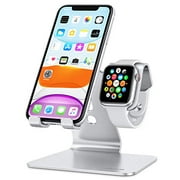 Apple Watch Stand, OMOTON 2 in 1 Universal Desktop Stand Holder for iPhone and Apple Watch Series 7/6/5/4/3/2/1 and Apple Watch SE (Both 38mm/40mm/42mm/44mm) (Silver)