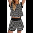 thumbnail image 3 of Conjunto de 2 Piezas de Verano para Mujer, Camiseta de Corta A Rayas y Pantalones Cortos, Conjunto A Juego, Negro, Talla S, 3 of 7
