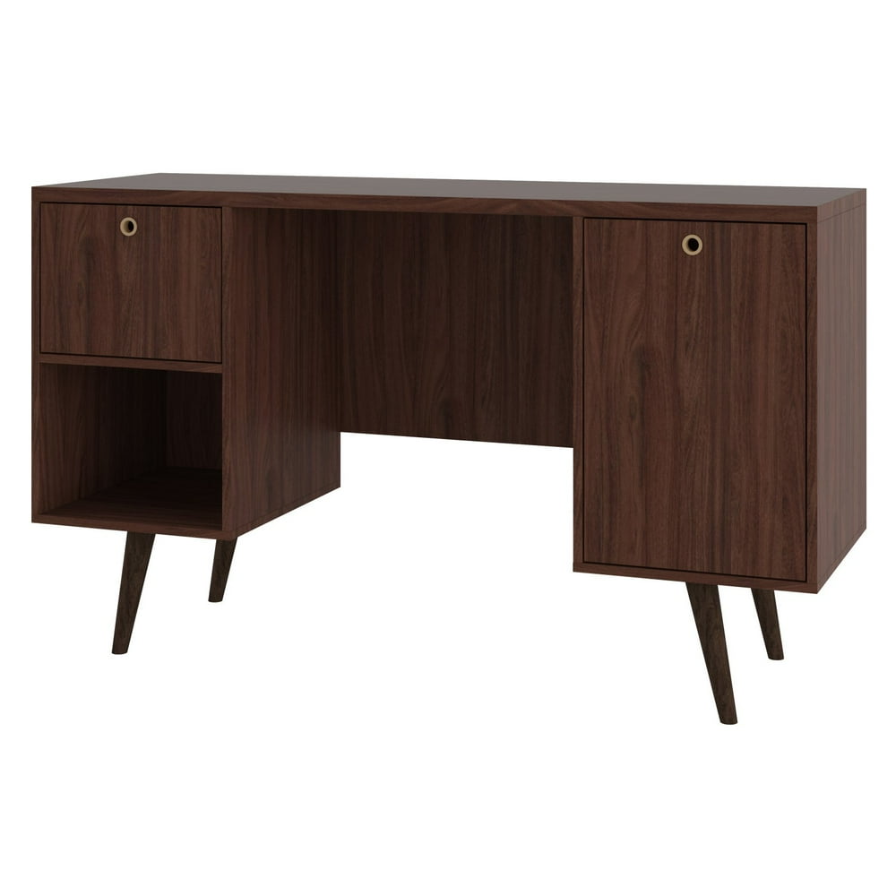 Edgar 1Drawer MidCentury Office Desk in Dark Brown