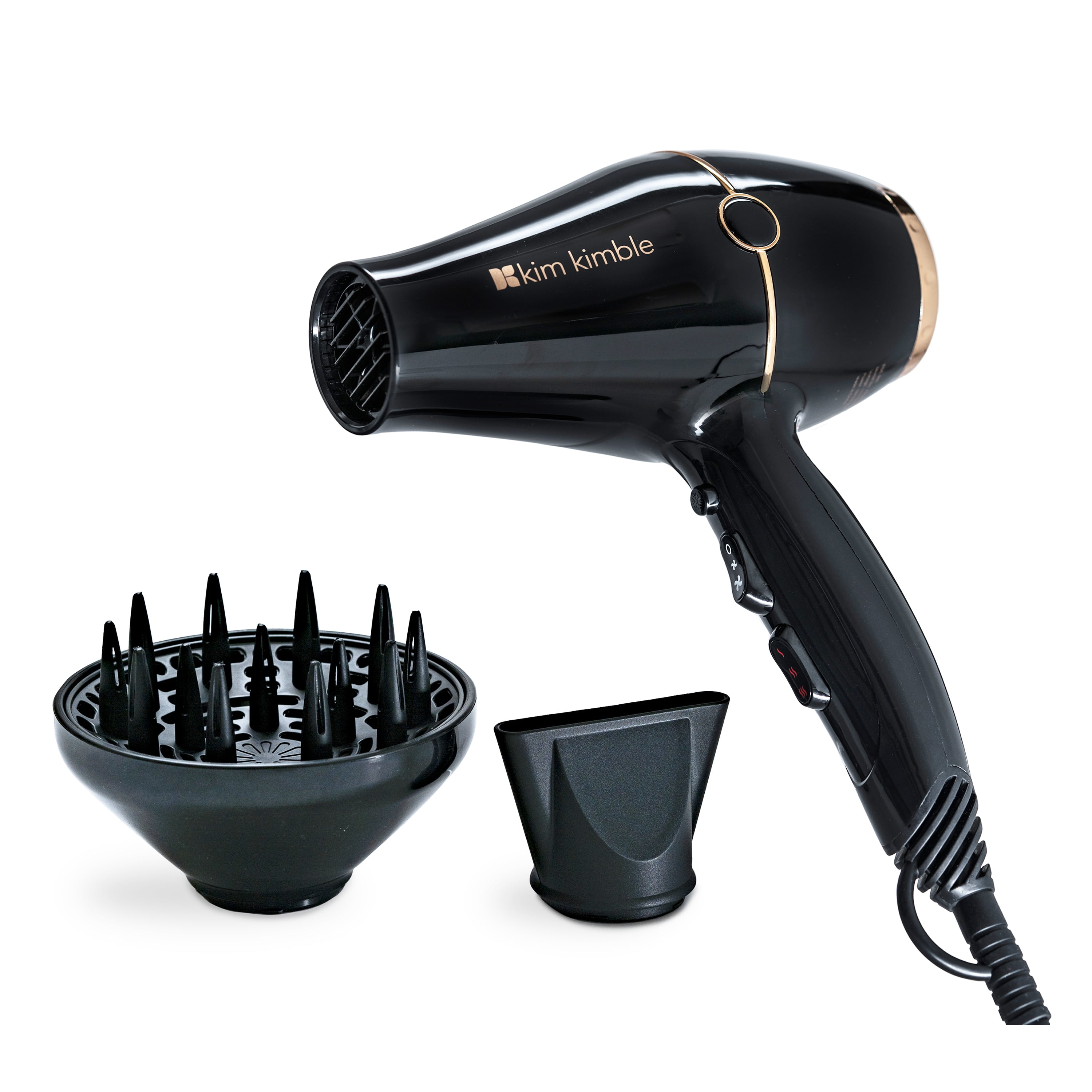 Kim Kimble Celebrity Series Ultra-Light 1875W Pro Hair Dryer, Black & Rose Gold with Concentrator and Diffuser