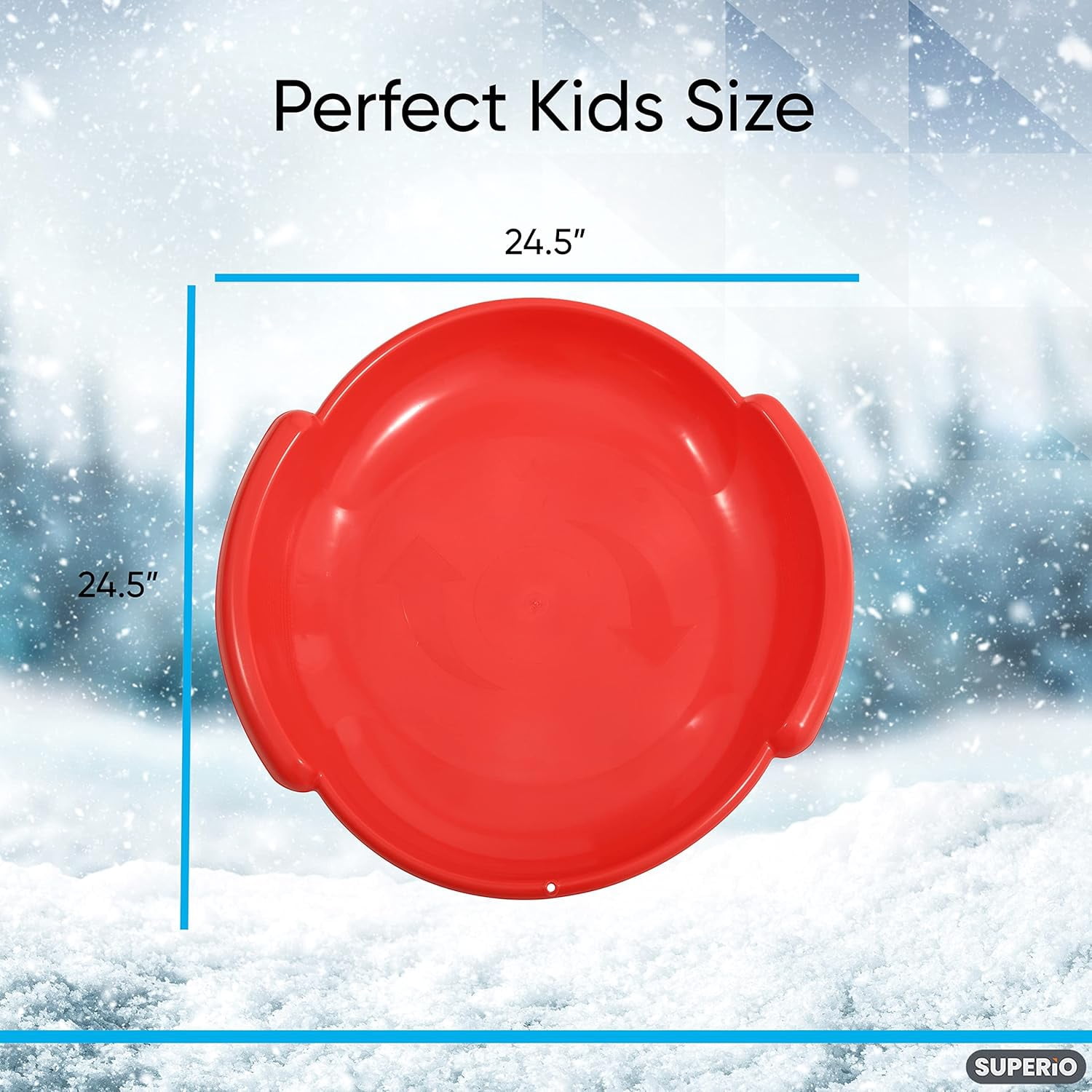 Superio Round Snow Saucer Sleds- 24" Plastic Disc Sleds For Kids And Adults Heavy Duty Sled Discs With Handles For Downhill Sledding Winter Outdoor Sports Red Blue Green