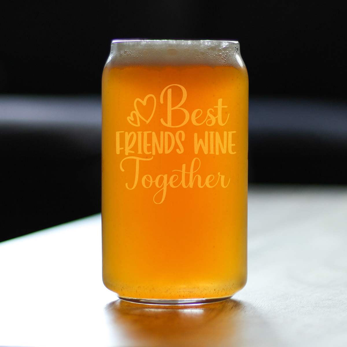 Best Friends Wine Together Glass, Hand Engraved 16oz Can-Shaped Pint Etched Bestie Gift, Forever Lover Glass