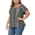 thumbnail image 4 of Agnes Orinda Women's Plus Size Boho Off Shoulder Short Sleeve Print Holiday Blouse 4X Black, 4 of 5