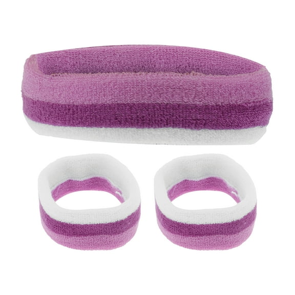 Unique Bargains 1 Set Breathable Headband with Wristband Sweat Headband for Sport White Purple