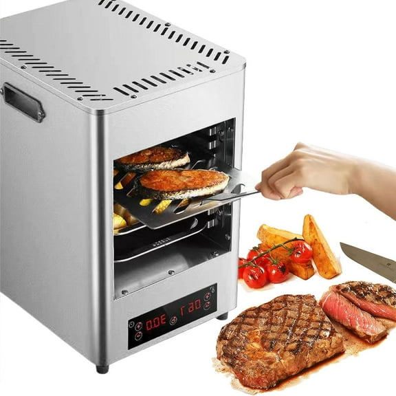 Commercial Broiler 1700w - 8 Layer Grill,Stainless Steel Meat Veggies Grill Max Heats up to 800-8 Gears Adjustment/30min Timing,Portable Countertop Oven with Tray/Grill/Handle