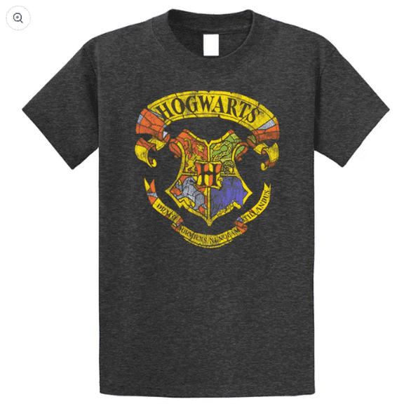 Bioworld Harry Potter Hogwarts Crest Men’s Graphic T-Shirt, Charcoal Heather, Medium