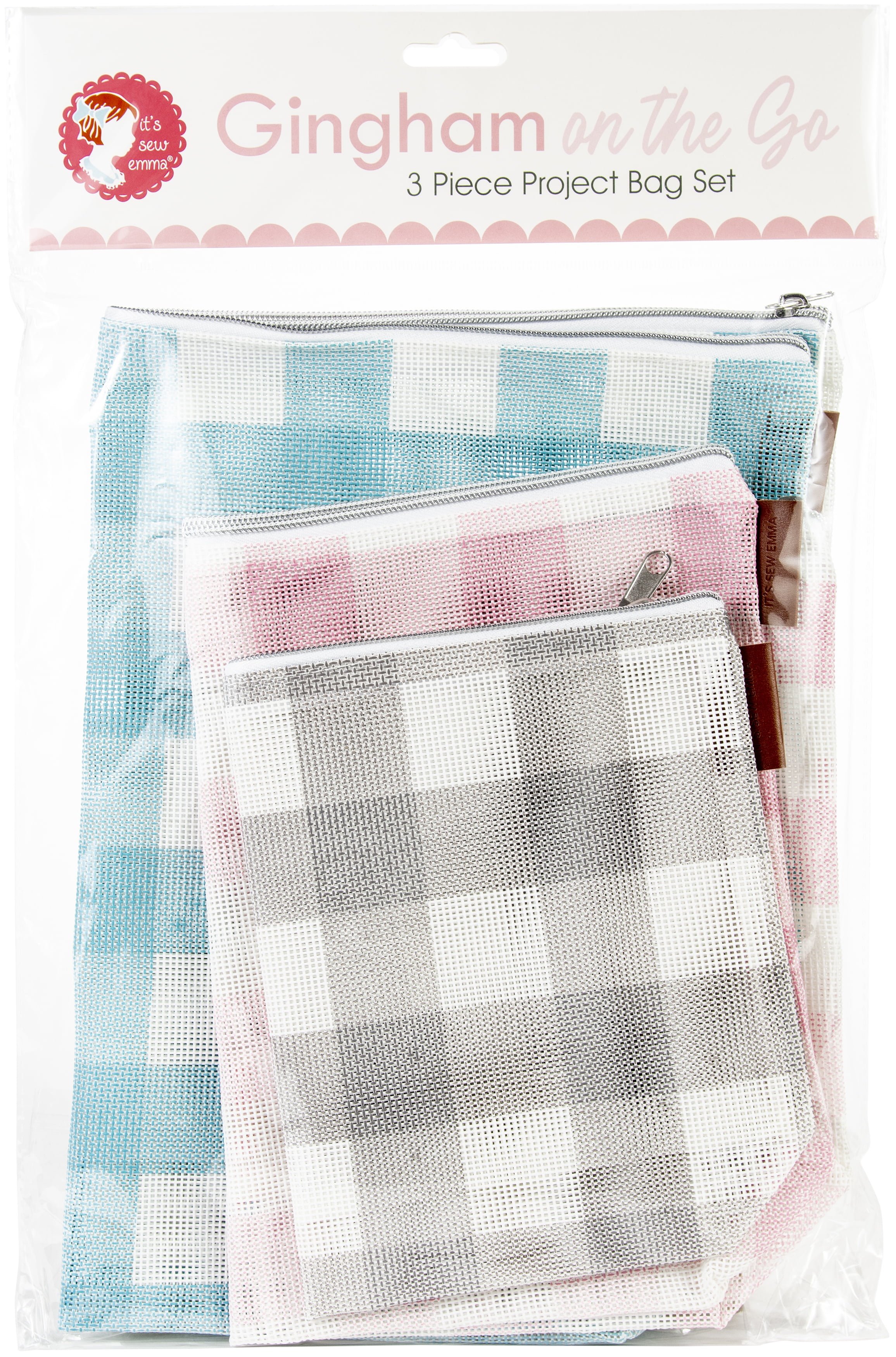 It's Sew Emma Gingham Mesh Project Bag Set 3/Pkg-Small, Medium, Large